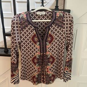 Hale Bob Brown and White Graphic Fitted Blouse